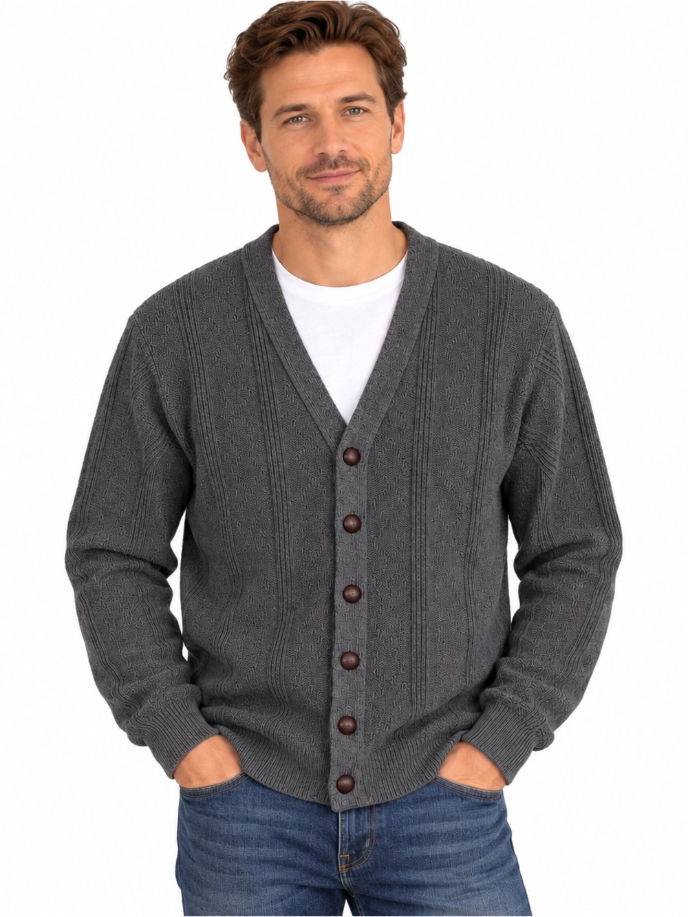Oscar de la Renta Men’s Charcoal Gray Wool Blend Cardigan Sweater Size M